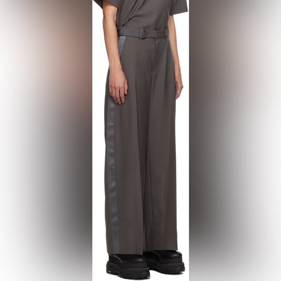 Sacai Pants - Sacai - Belted Satin Trimmed cady wide-legged pants